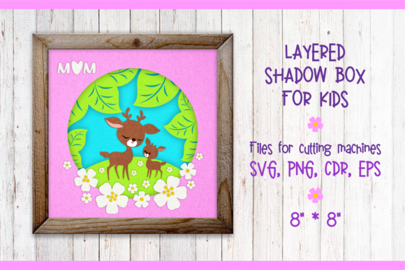 Mother Deer with a Fawn. Shadow Box
